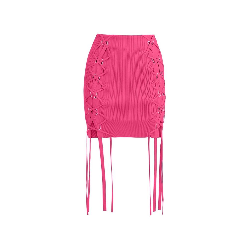 Herv� L�ger 'Ribbed' Pink Lace-Up Mini Skirt Size XS